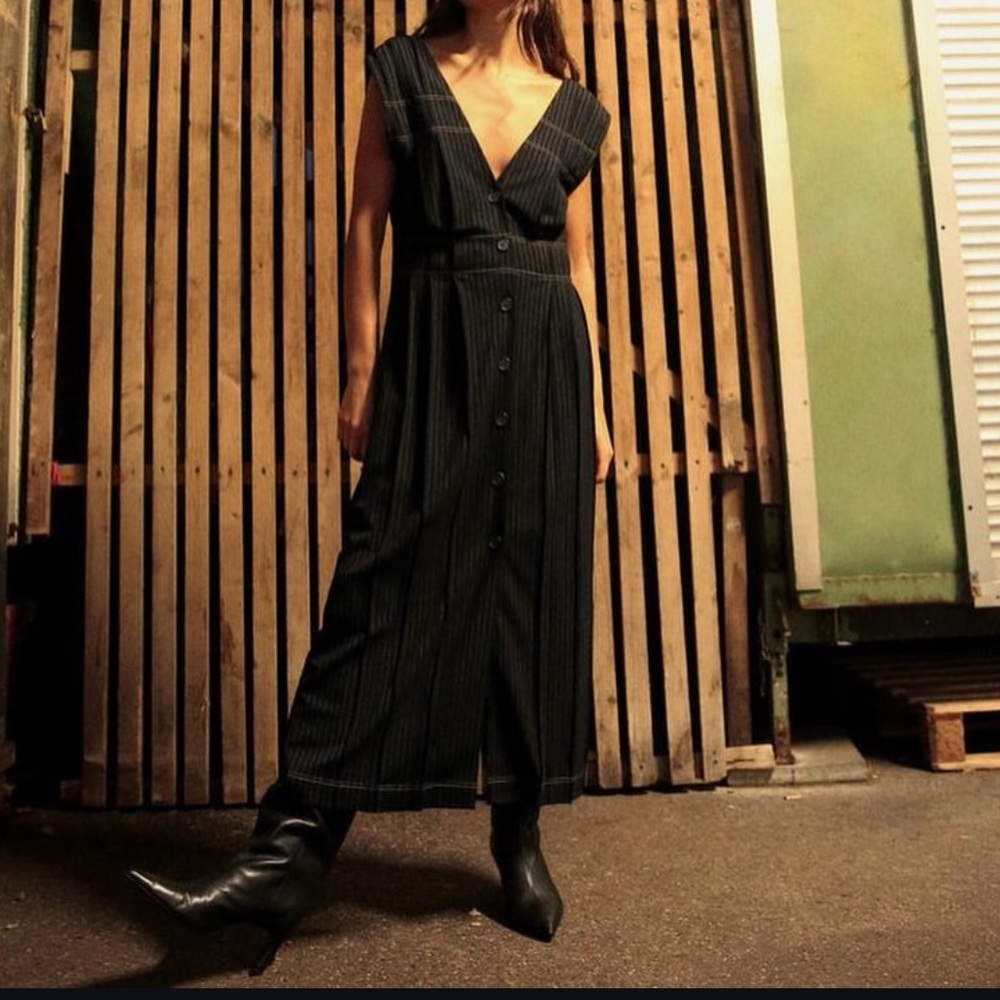 Zara Black Pinstripe Dress Small Oversized New without Tags